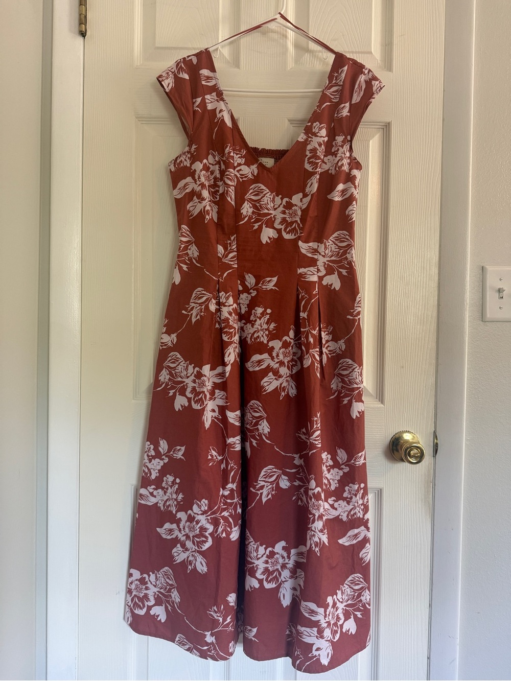 a new day Rust Floral V-Neck Midi Dress with White Print